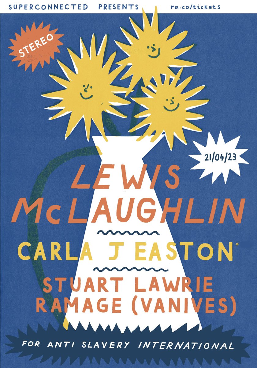 @lewissings @carlajeaston and <a href="/vanivesvanives/">vanives</a> Stuart Lawrie Ramage for @anti_slavery International. Stereo 21/04/23. Tickets ra.co/events/1672377