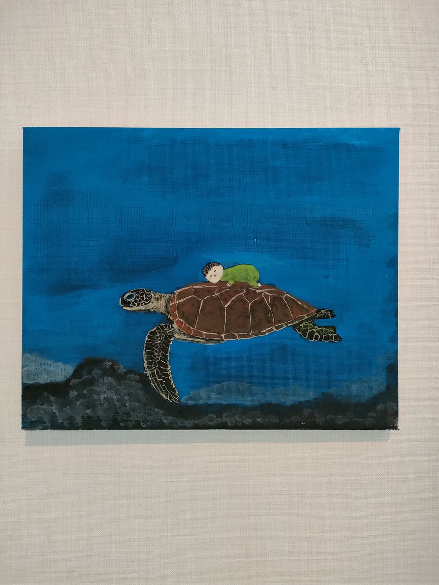 WestMakes's tweet photo. アオウミガメと赤ん坊。ゆらゆらと。#絵描きさんと繋がりたい　#みんなで楽しむTwitter展覧会　#アート好きな人と繋がりた��　#アート　#絵描きさんと友達になりたい #アクリル画　#風景画が好き #風景画を描く #絵が好きな人と繋がりたい #絵描き
#絵画のある暮らし https://t.co/3xVhrTNZMU