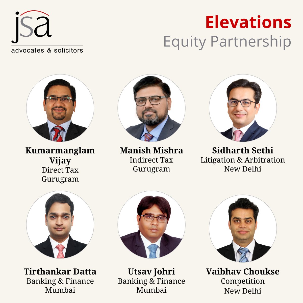 JSALawIndia's tweet image. JSA is pleased to announce the elevation of six attorneys to equity partnership.

We congratulate all the new equity partners and wish them all the success in their new roles.

#jsa #equitypartnership #elevations #partners #leadinglawyers #leadinglawfirm