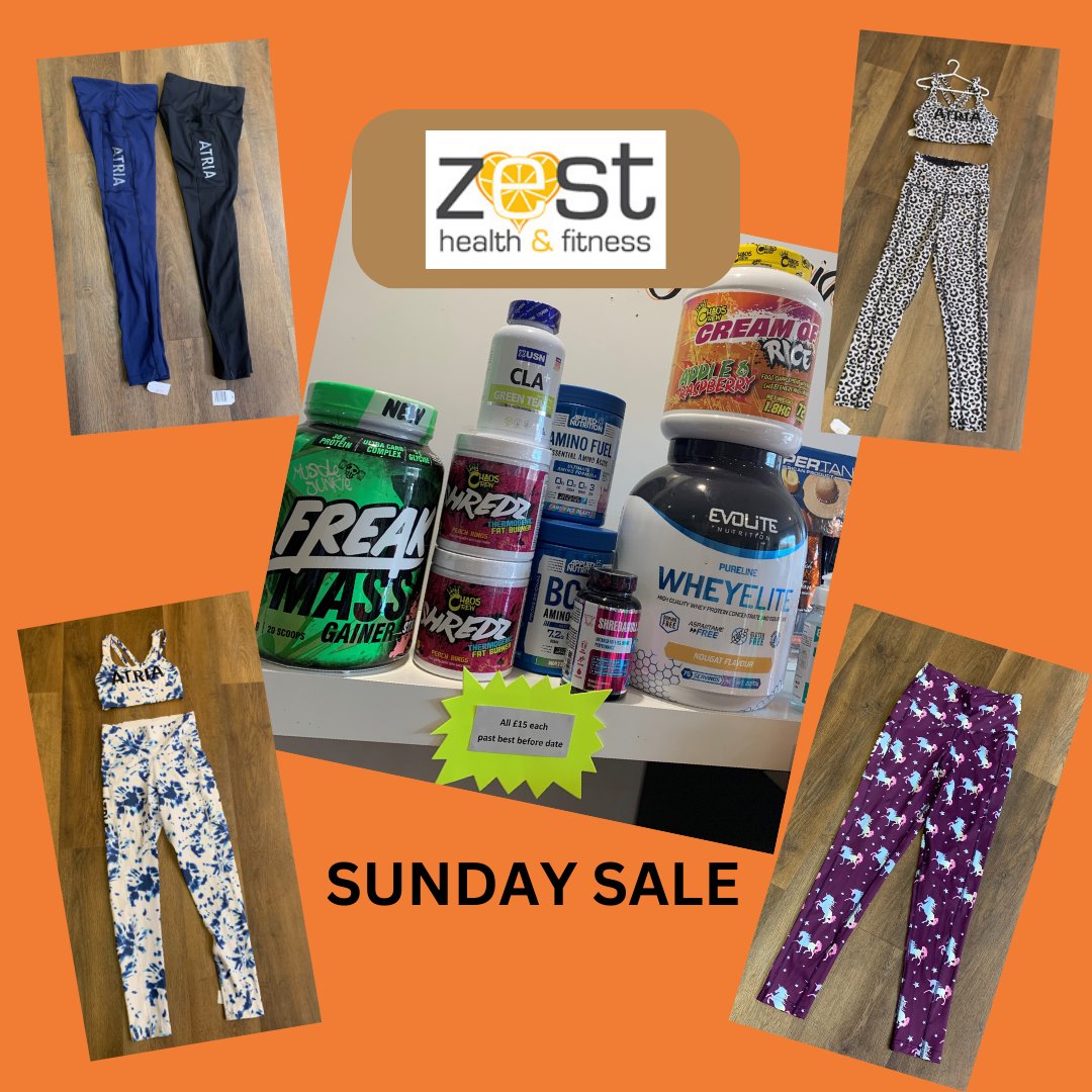🍊 🍊 Sunday sale 🍊 🍊 

25% off clothing and £15 for any supplement item on the picture.

Pop in and check it out.... once they are gone they are gone !!!!!

#zestgym
#sundaysale #gymlife #sudburygym