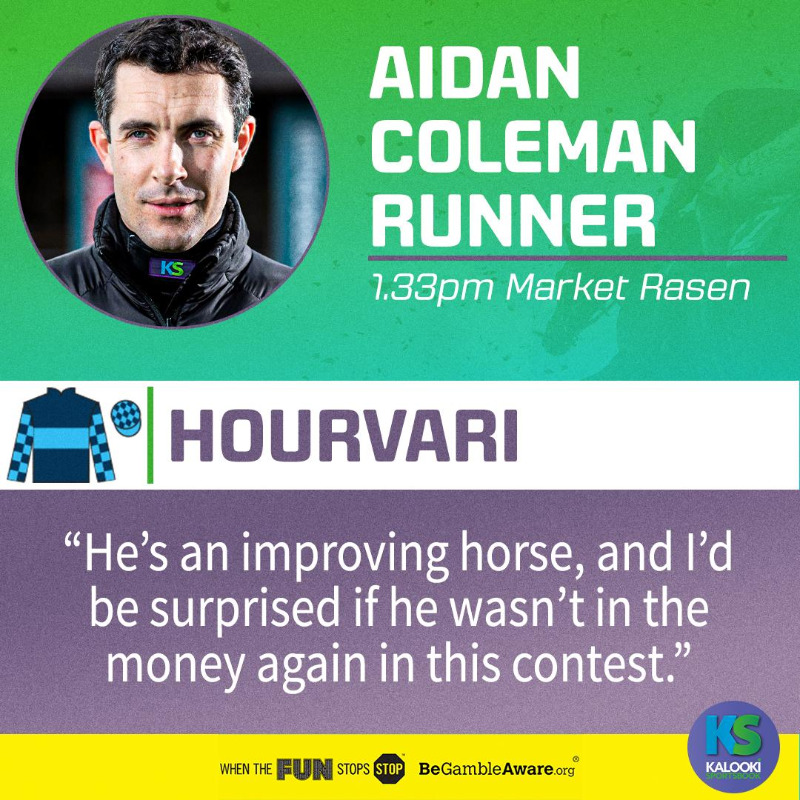 KalookiSportsbk's tweet photo. Aidan Coleman partners Hourvari in the next at Market Rasen! 🏇

Read his exclusive thoughts in his weekend blog! 📖