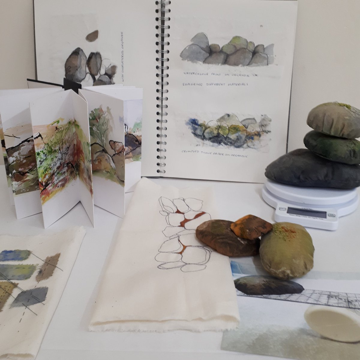 T h o u g h t  P r o c e s s e s 2
Sketchbooks and trial samples by Phoenix artist <a href="/RoberttaMcPher1/">Robertta McPherson</a>. She is exploring the possibilities of dry stone walls, cairns and other ways in which rocks and stones can be piled, whether in stable or unstable equilibrium.