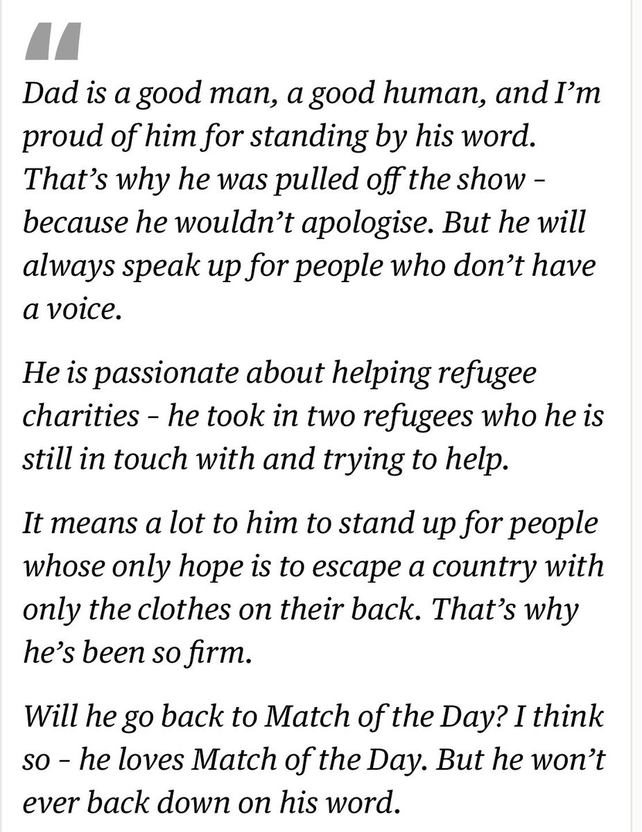 Gary Lineker’s son, George, speaking in today’s Mirror 👇