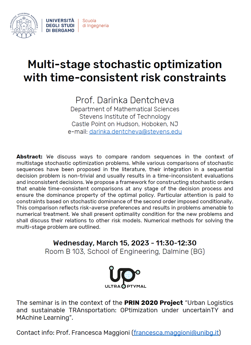 📌Seminar Announcement: Wednesday 15, 11:30-12:30, University of  Bergamo, Viale Marconi n. 5 Dalmine (BG).
