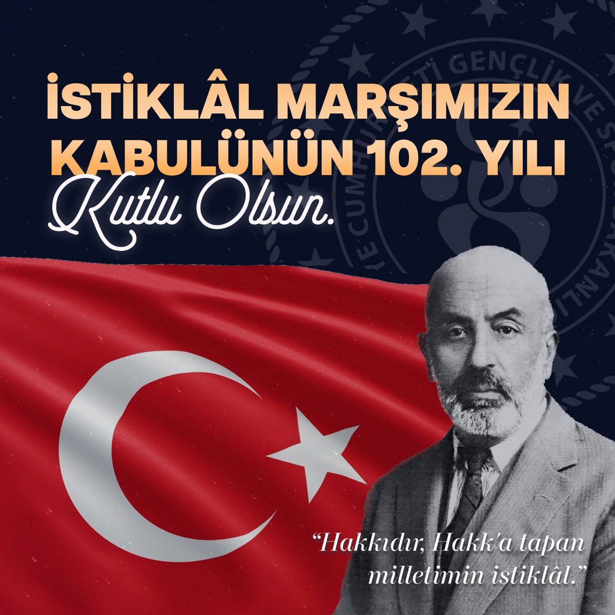 "Ben ezelden beridir hür yaşadım, hür yaşarım.
Hangi çılgın bana zincir vuracakmış? Şaşarım!"

🇹🇷#İstiklâlMarşı'mızın kabulünün 102. yılında saygı, rahmet ve minnetle…
