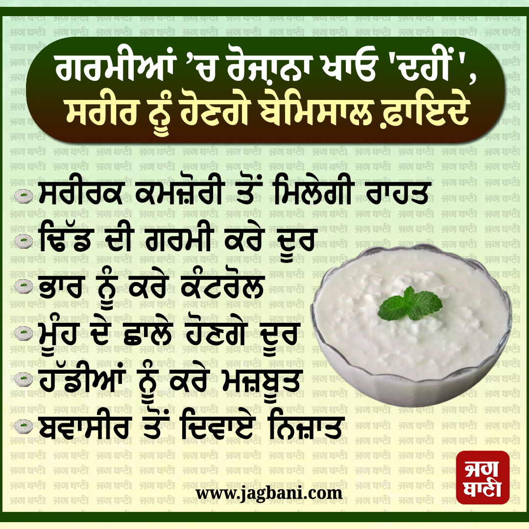 JagbaniOnline's tweet photo. ਗਰਮੀਆਂ ’ਚ ਰੋਜ਼ਾਨਾ ਖਾਓ 'ਦਹੀਂ', ਸਰੀਰ ਨੂੰ ਹੋਣਗੇ ਬੇਮਿਸਾਲ ਫ਼ਾਇਦੇ
#EatCurd #Daily #Summer #BodyBenefits #ControlWeight #StrengthenBones https://t.co/W5LXI4lZWG