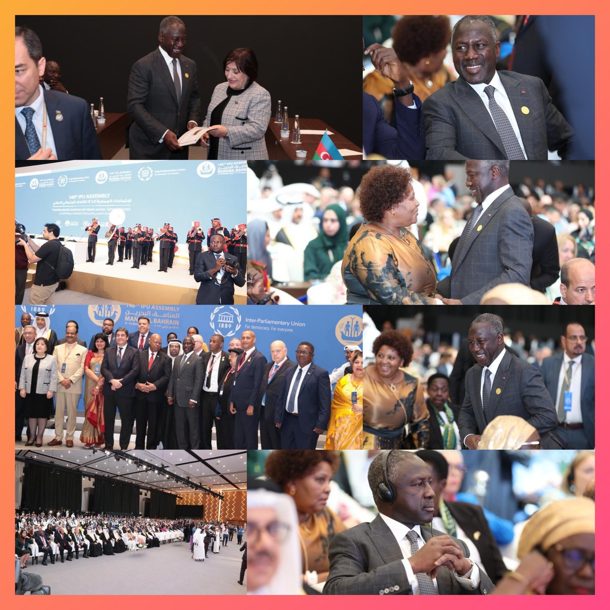 siriki_va's tweet photo. Le PANCI SEM Adama BICTOGO est au Bahreïn pour la 146e Assemblée de l'UIP qui se tiendra du 11 au 15 mars 2023.
Le thème de cette 146e Assemblée est 
" Promouvoir la coexistence pacifique et les sociétés inclusives : combattre l'intolérance."
@assnatci @bictogoadamaPDG #UIP https://t.co/doYatlkt0T