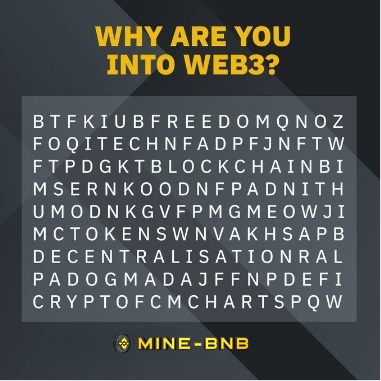 MineBNB_'s tweet photo. The first three words you see are the reasons that brought you into Web3.

Let us know what they are in the replies 👇 https://t.co/8cGnEOj1zU