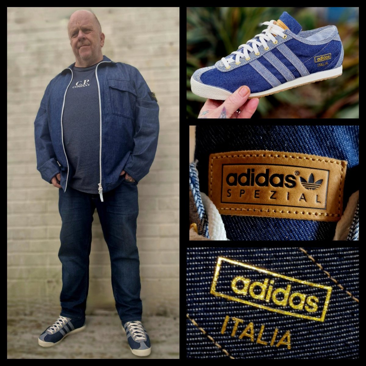 DeanoBacherro's tweet photo. It's Spezial Sunday and a bit of a denim fest. Adidas Italia Spezials, A Stone Island Chambray overshirt, a CP tacting tee, and Armani J06 Jeans 😎 Have a great day.#adidasoriginals #Italia #Spezials #Stoneisland #cpcompany #showyourstripes https://t.co/aKoP82m8Zp
