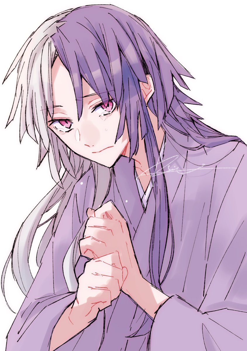 solo long hair male focus 1boy white background purple hair japanese clothes  illustration images
