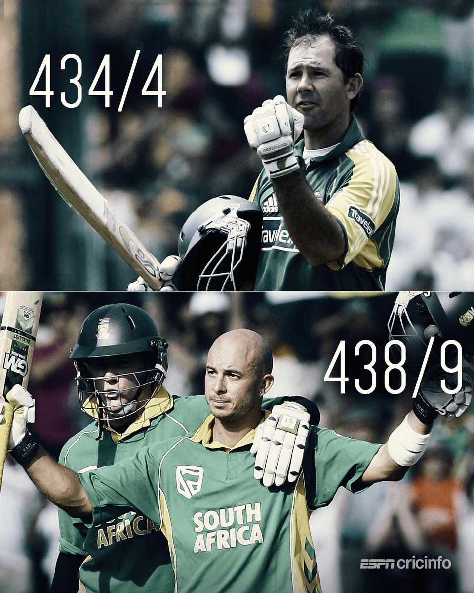 cricinfo's tweet photo. #OnThisDay in 2006, the greatest ODI of all time?

Australia made the first 400+ total in men's ODIs, only for South Africa to chase it down with just one wicket and one ball to spare 🔥 https://t.co/YcbDUOHj50