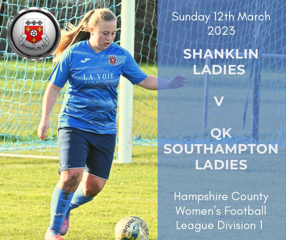It’s Match Day! ⚽️

🏆 <a href="/CountyWomens/">Hampshire County Womens Football League</a> Div 1
🆚 <a href="/LadiesQk/">QKLadies & QKLadies development</a> 
🕐 2pm KO
📍 County Ground, Shanklin, PO37 7EU