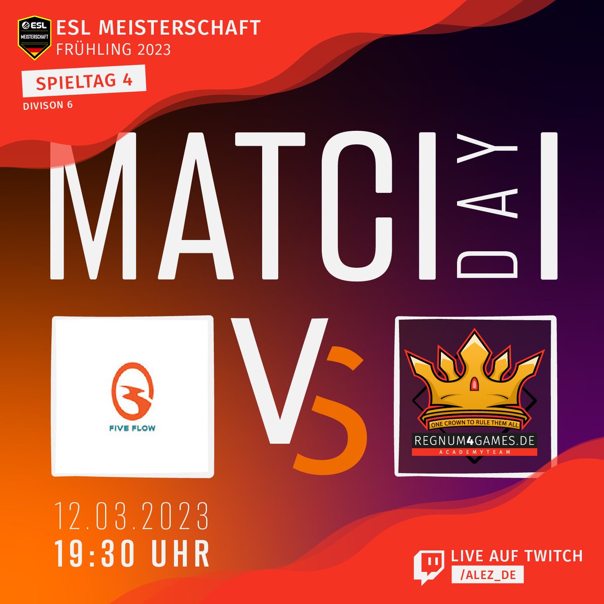 regnum4games's tweet photo. Heute ab 19:30 trifft unser #Academyteam in der #ESLMeisterschaft auf Team #FiveFlow! Hier geht es um wichtige Punkte um das Aufstiegsziel nicht aus den Augen zu verlieren! Gecastet wird das Ganze vom wunderbaren @Alez_csgo! Schaltet ein: https://t.co/F4E7Tole9r #hype #decs https://t.co/UC6G3c6mjY