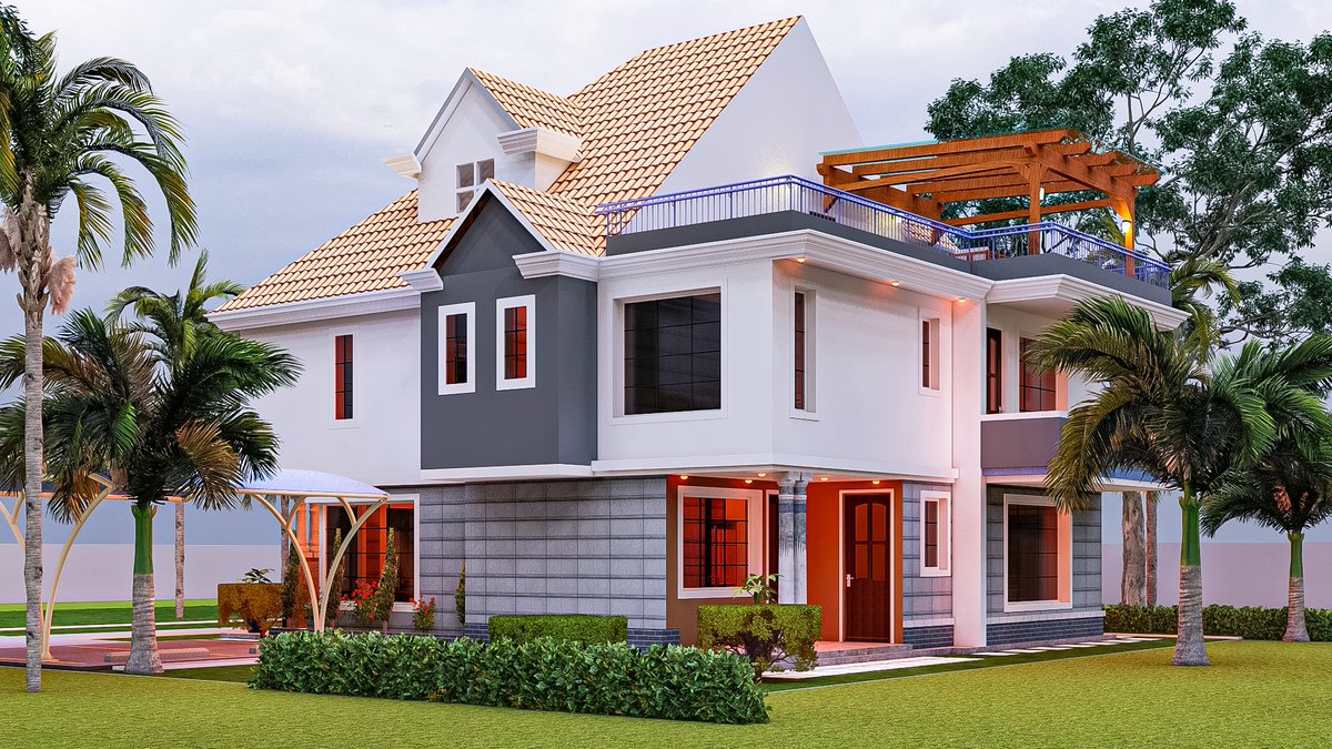 Okanga_DesignIt's tweet photo. My Client Wanted a 4 Bedroom Villa with a hipped roof but with a blend of slab terrace for views and relaxing. 
Total Plinth Area 252sqm. 
Approximate construction Cost is 8.8m https://t.co/dV0vfiJb5N