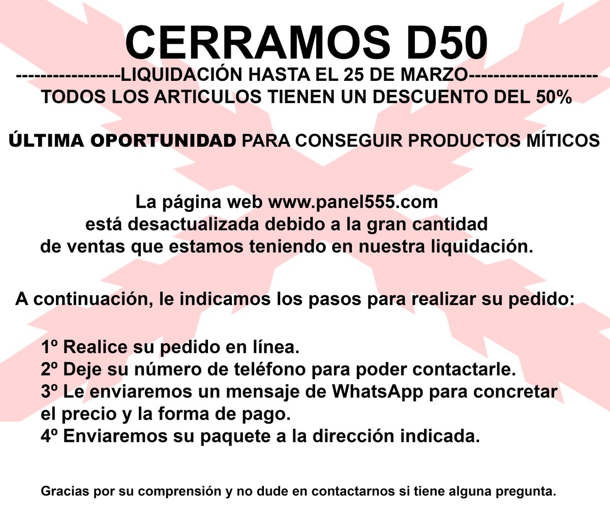 D50SL's tweet photo. Comparte por favor.
 CERRAMOS D50
-----------------LIQUIDACIÓN HASTA EL 25 DE MARZO---------------------
TODOS LOS ARTICULOS TIENEN UN DESCUENTO DEL 50%

ÚLTIMA OPORTUNIDAD PARA CONSEGUIR PRODUCTOS MÍTICOS https://t.co/Z6ba4jC3qO