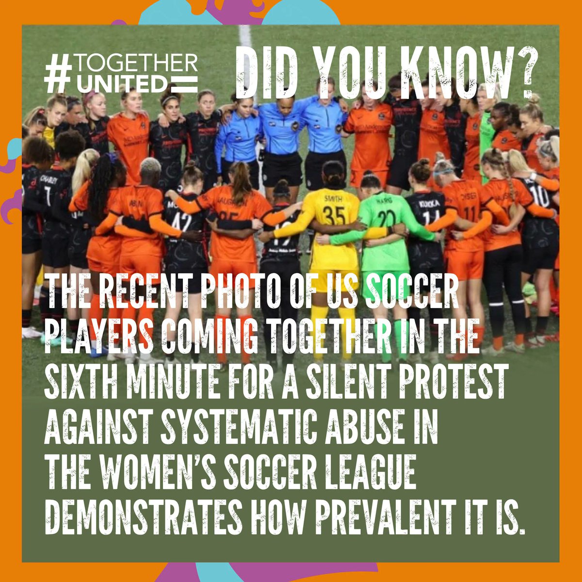 Official_AsOne's tweet photo. This months sporting icons are the U.S. Women's National Team, for their protest against systematic abuse. 👏 

#TogetherWeStand #UnitedAsOne #Together #United #AgainstAbuse #AgainstRacism #ForEquality  #MakeTheDifference #BeTheDifference https://t.co/JpX3IFlbLl