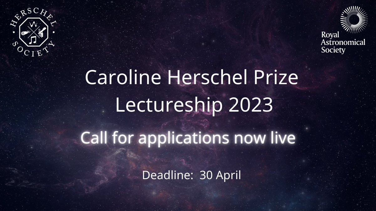 We welcome applications for the 2023 Caroline Herschel Prize Lectureship, a prize that celebrates Caroline’s memory by supporting promising women astronomers early in their careers. ✨

Learn more and submit your applications here ⬇️

herschelsociety.org.uk/caroline-hersc…