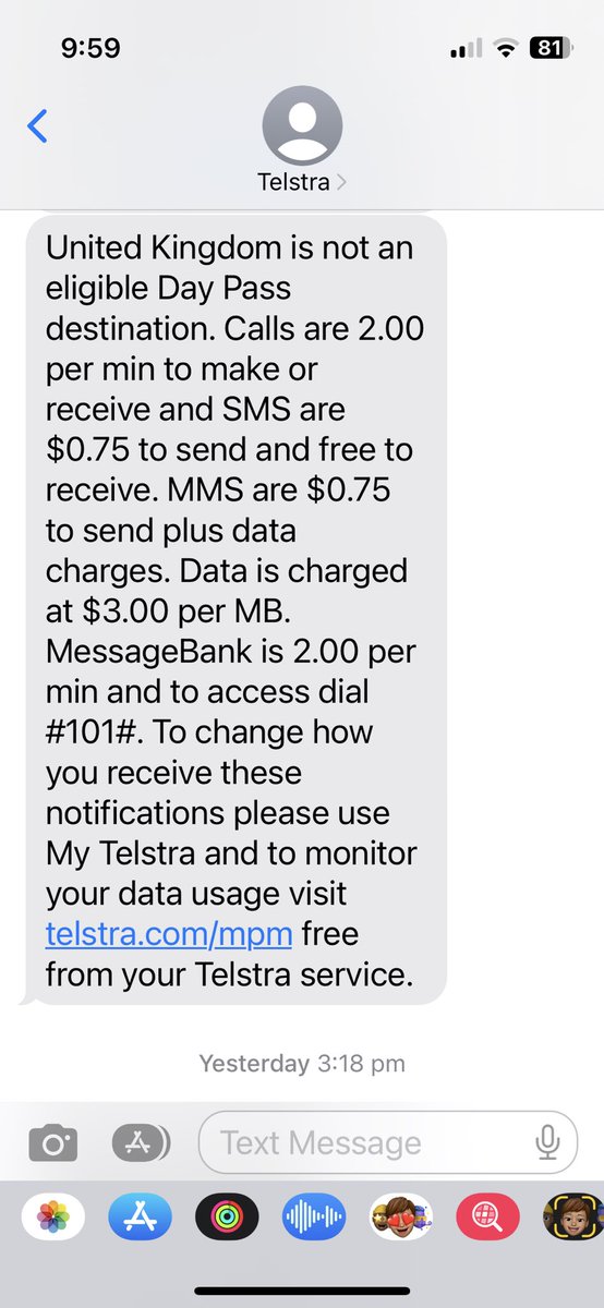 2/2 <a href="/Telstra/">Telstra</a> Then I flew to Guernsey and received the attached message on landing. You’ll notice the UK is mentioned in both but with different Day Pass eligibility. I thought this was a mistake until I received a message in the evening charging me. This can’t be right.