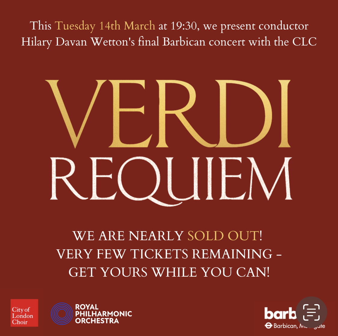 City of London Choir (@CityLondonChoir) on Twitter photo 2023-03-12 10:07:48 Hurry hurry! Tickets for Tuesday via barbican.org.uk/whats-on/2023/… to hear us with @rpoonline and @HilaryConductor at @BarbicanCentre. Hurry hurry! Tickets for Tuesday via barbican.org.uk/whats-on/2023/… to hear us with @rpoonline and @HilaryConductor at @BarbicanCentre.