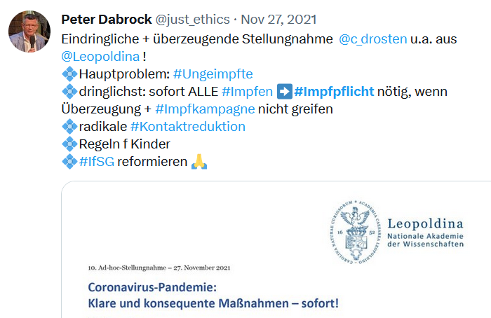 Elon49943563's tweet photo. Ach ja, die #Leopoldina sollte sich neben dem Fascho-#Ethikrat auch gleich auflösen.... #Dabrock https://t.co/LGtJG6KcBS