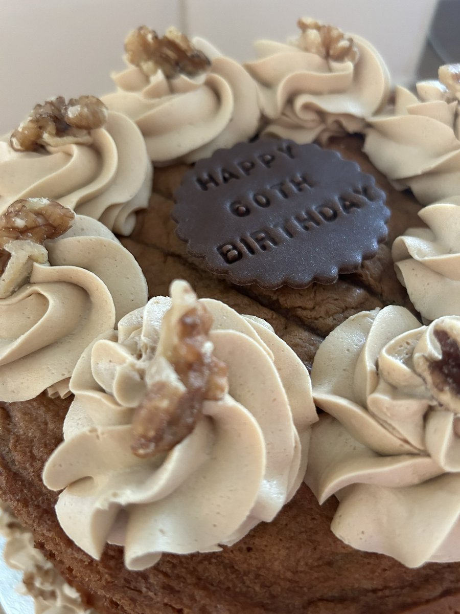 saddleworthbake's tweet image. Another order from this week - a Coffee &amp;amp; Walnut cake for a 60th birthday. Coffee flavoured sponges with crunchy walnut pieces in &amp;amp; silky smooth coffee buttercream😊 #coffeeandwalnutcake #60thbirthday #saddleworth #oldham #baking
