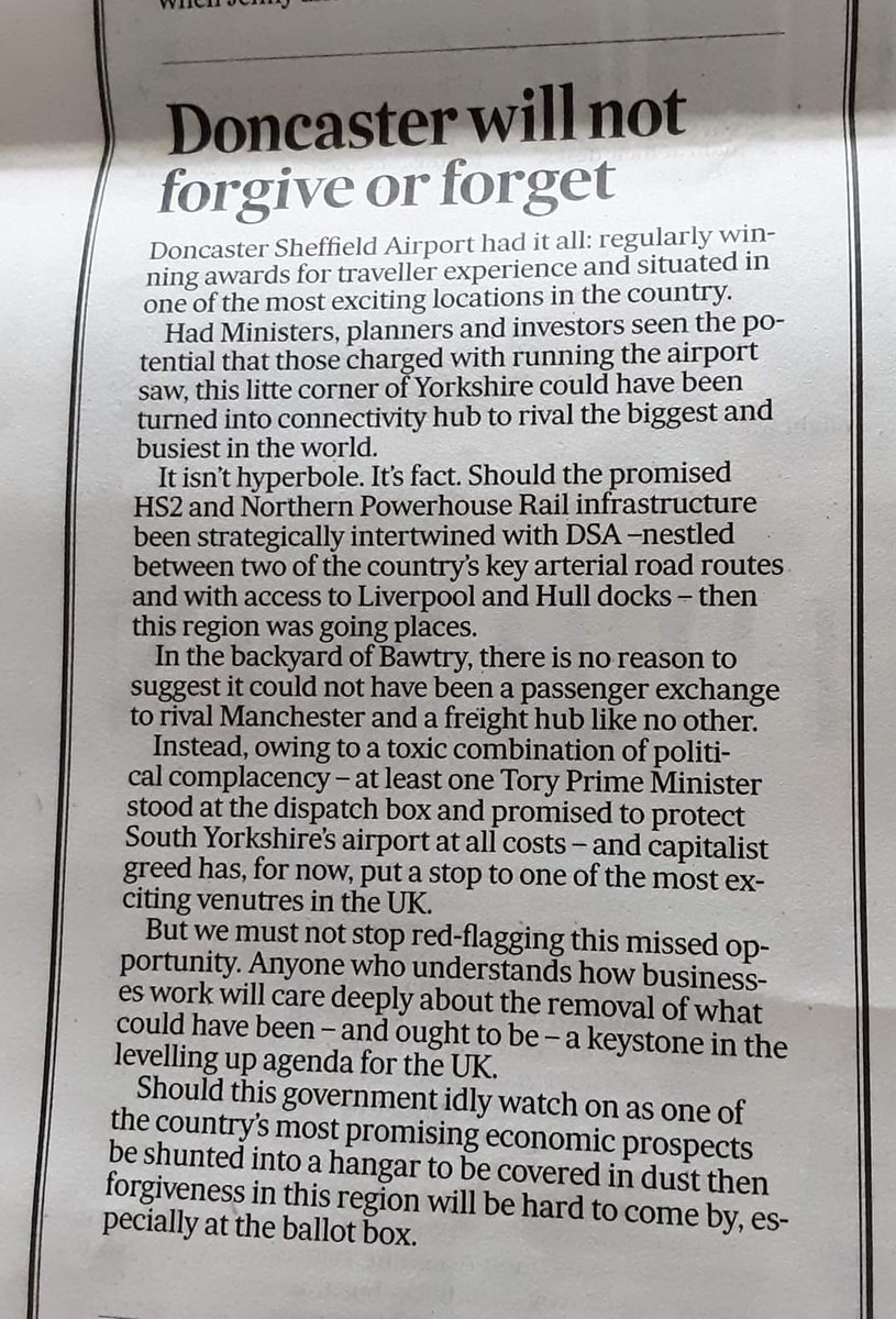 save_dsa's tweet photo. A group member shared this today 
It's a clip from @yorkshirepost dated 11th March
No sign of it on their 
Twitter feed or Facebook 

@10DowningStreet @transportgovuk @Mark_J_Harper @CharlotteV @UKParliament 

Take a read It's actually supportive for our campaign and gives reasons why DSA should still be open

Shame @yorkshirepost didn't headline it like the @PeelLandP article earlier in in the week

We won't forget and we won't stop until we have #saveDSA #itsnotover