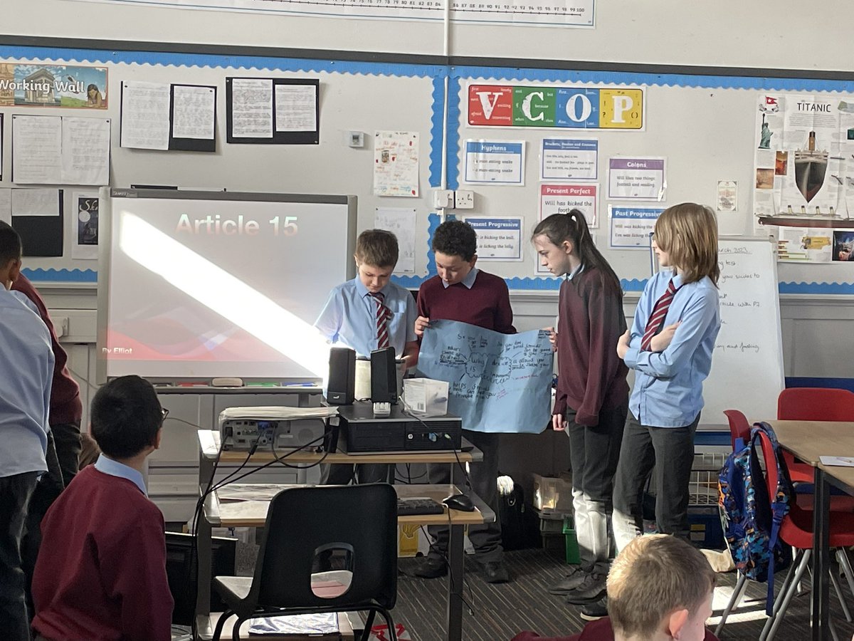 StCharlesGla's tweet photo. At the end of our #RightsRespectingWeek each class shared their learning with another class. P6 had been focusing on #Article13 - the right to freedom of expression and P7 had been focusing on #Article15 - the right to meet up with other children #RightsRespectingStCharles https://t.co/PsAQ0epFjj