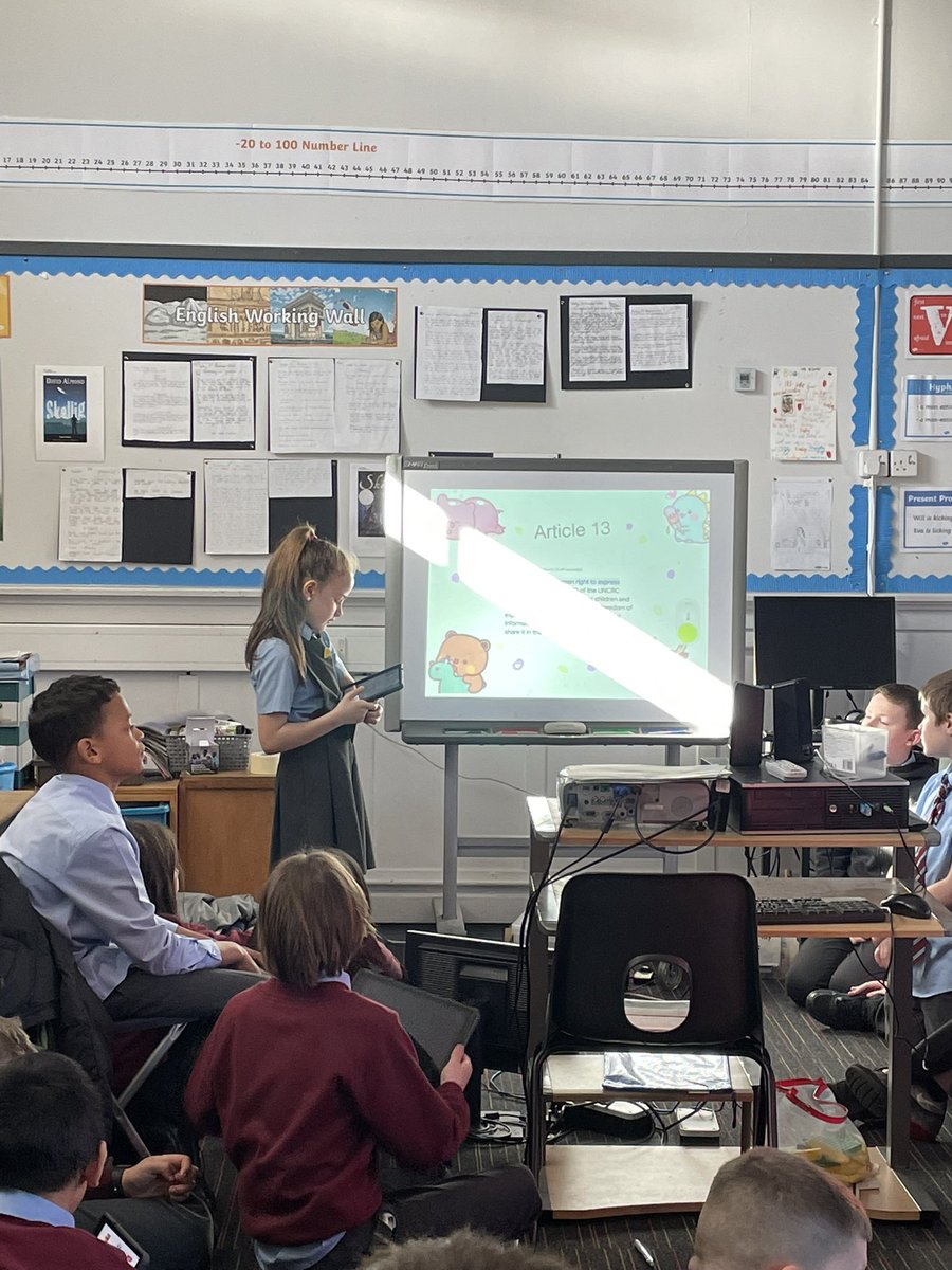 StCharlesGla's tweet photo. At the end of our #RightsRespectingWeek each class shared their learning with another class. P6 had been focusing on #Article13 - the right to freedom of expression and P7 had been focusing on #Article15 - the right to meet up with other children #RightsRespectingStCharles https://t.co/PsAQ0epFjj