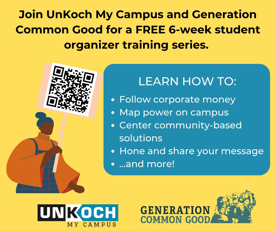 UnKochCampus's tweet photo. π’ Calling all college students! @UnKochCampus
is hosting a FREE 6 week student organizer training. Space is limited, so sign up soon. More info & to sign up: https://t.co/NTv1yd2FeZ⦠#studentorganizers #ClimateJustice #highered https://t.co/wQVHdXZENb