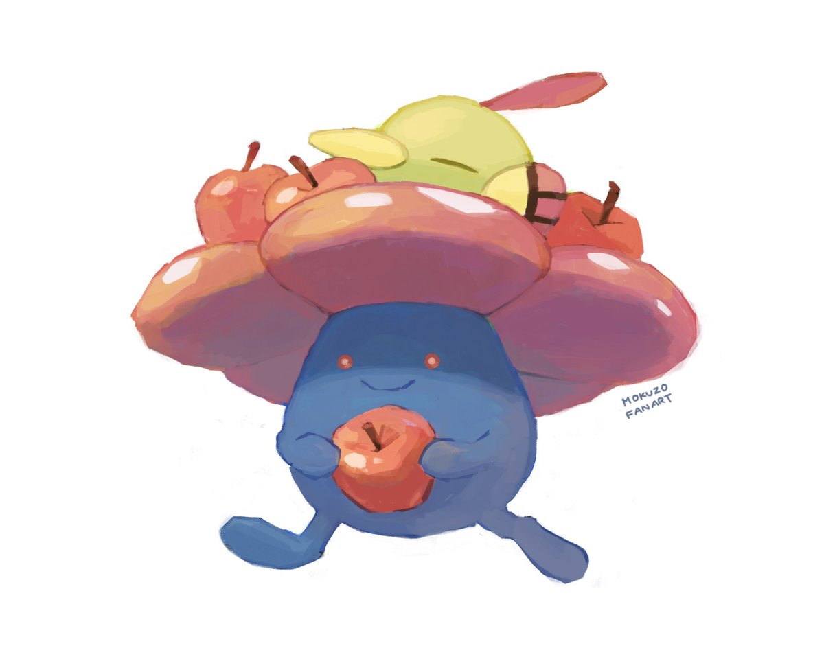 pokemon (creature) no humans apple food holding fruit closed mouth  illustration images