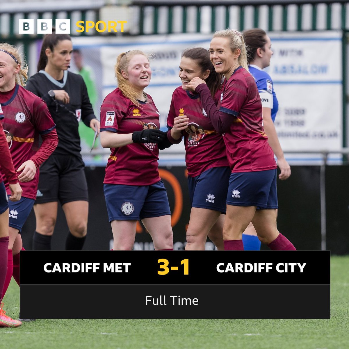 BBCSportWales's tweet photo. Full-time in the Adran Trophy final and it's @CardiffMetWFC who come out on top 3-1 ⚽

#BBCFootball https://t.co/yDs5hL858V