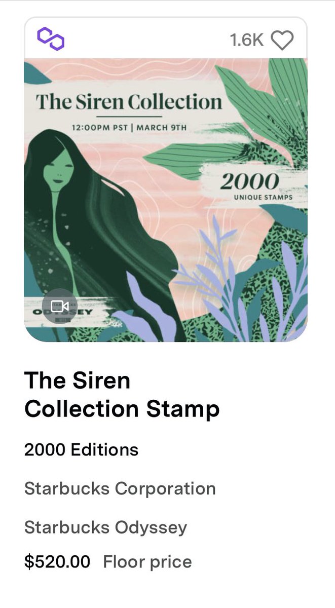 Missed out on the Starbucks limited 2k mint of "The Siren Collection" NFTs. Originally sold for $100, 3 days later the floor price rose to $520 🧜‍♀️