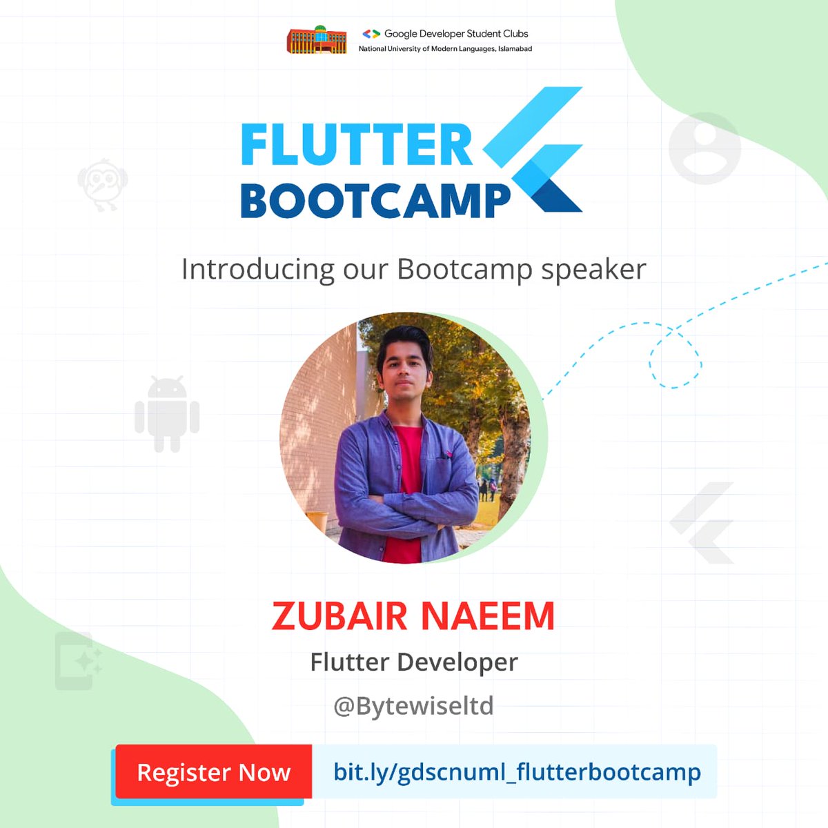 gdscnuml's tweet image. Introducing our final speaker of the Flutter Bootcamp! 🤩
@zubairnaeem031 is an expert mobile app developer from NUML He is currently working as a flutter developer at Bytewise. 🚀
Register Now for the Bootcamp: bit.ly/gdscnuml_flutt…
#flutterbootcamp #gdscnuml
@googledevs