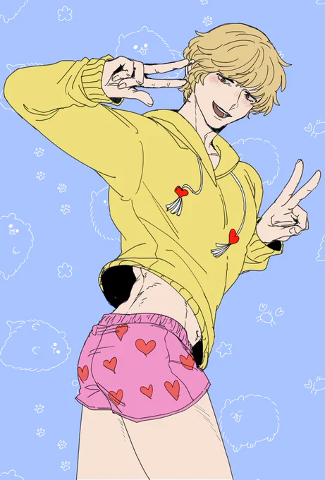 さんはパーカーを着てどや顔で決めポーズをしています。(お題) 