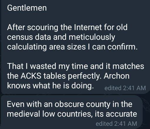 whoajack1's tweet photo. @partylike1399 The amount of work @archon put into his books is impressive.

One of my players didn't believe the population density numbers and ran the numbers himself. 

Only to come out with the numbers in the book https://t.co/j41eOztYMs