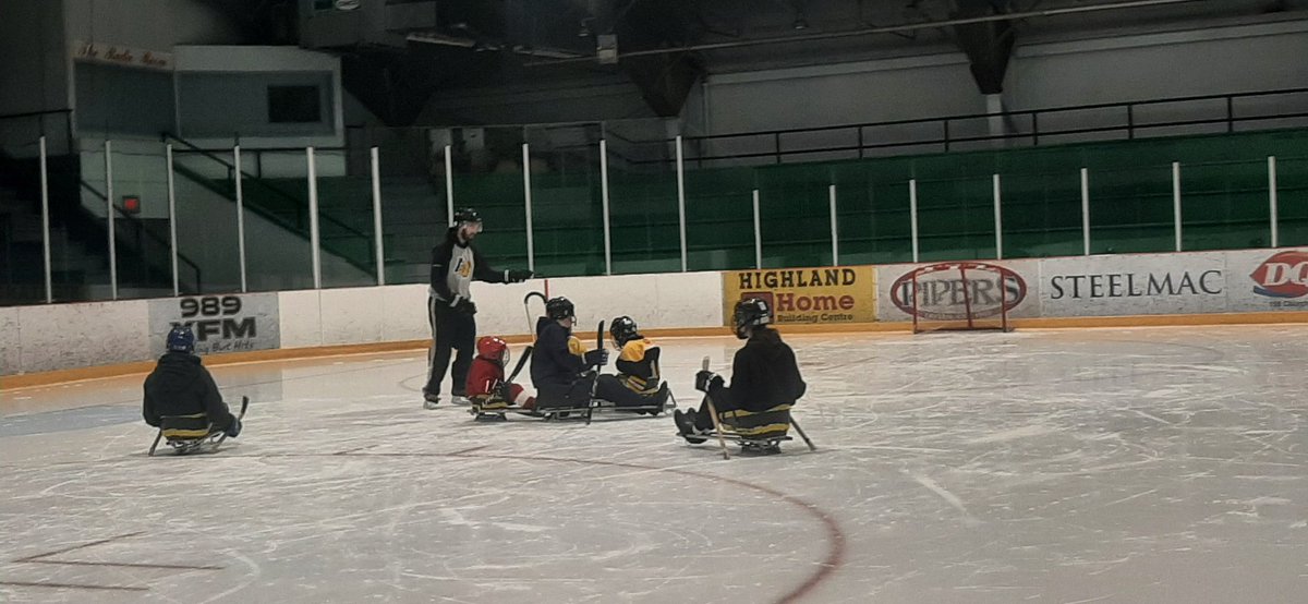 ns_sledge's tweet photo. Coaches vs players this morning @BulldogsPara.  MacIsaac made a trade deadline deal to bring in a little help from @Bedford_Blues.  Players win again this year!  @ParasportNS @HockeyNS https://t.co/fUKJ8FzyI8