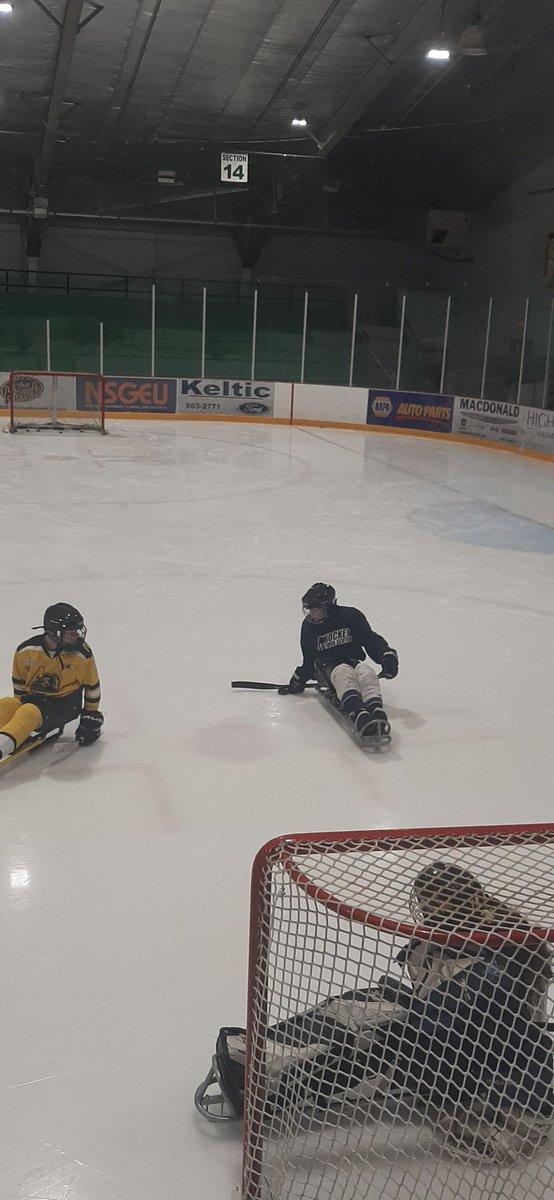 ns_sledge's tweet photo. Coaches vs players this morning @BulldogsPara.  MacIsaac made a trade deadline deal to bring in a little help from @Bedford_Blues.  Players win again this year!  @ParasportNS @HockeyNS https://t.co/fUKJ8FzyI8