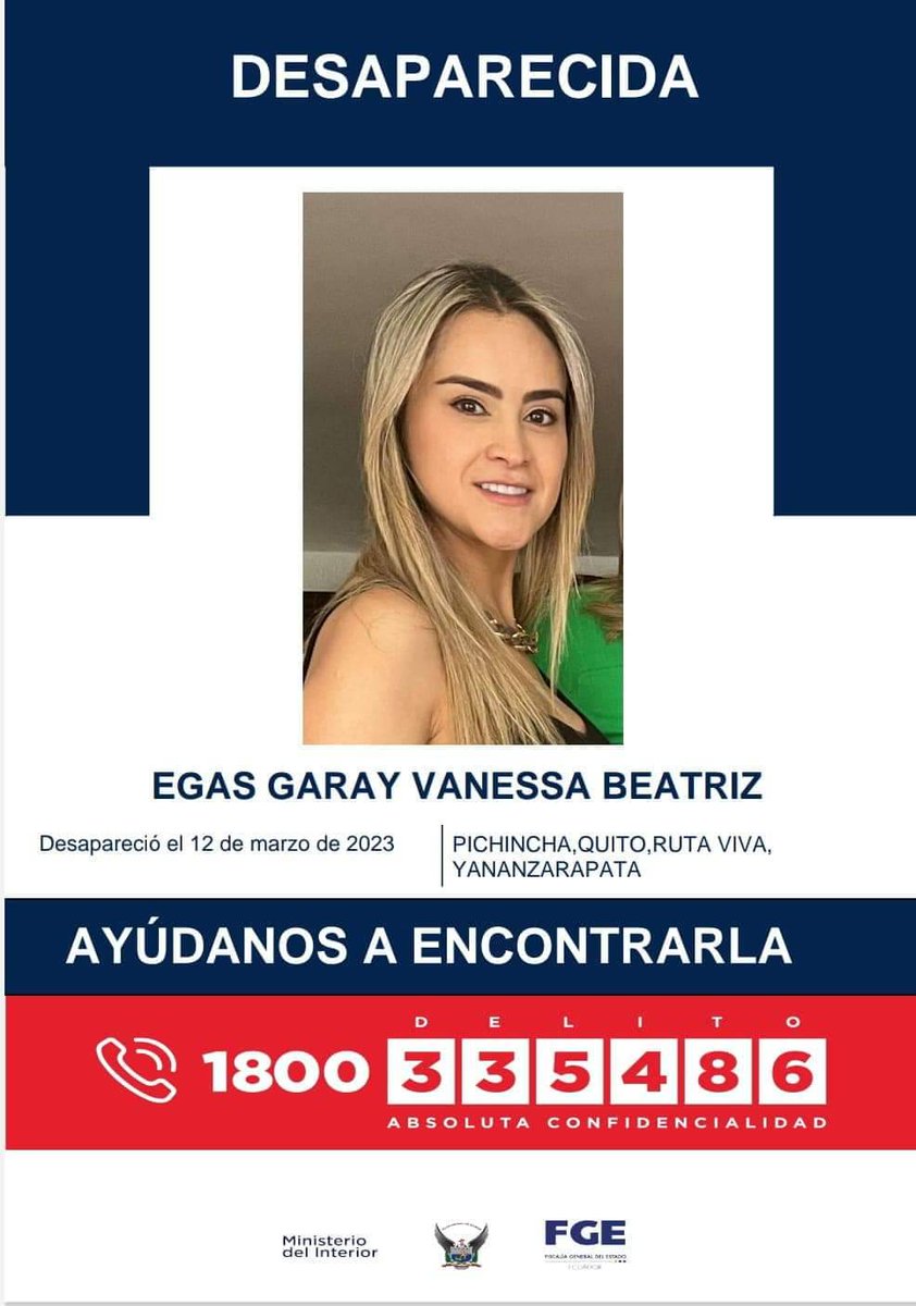 FiscaliaEcuador's tweet photo. #ATENCIÓN | #Pichincha: si tienes información sobre la ubicación de Vanessa Beatriz Egas Garay y Mauricio Xavier Martínez Franco, comunícate de inmediato con las autoridades. Desaparecieron este 12 de marzo de 2023 en la #RutaViva (Yanazarapata), en #Quito. #DesaparecidosEcuador https://t.co/XTYLJ4f370