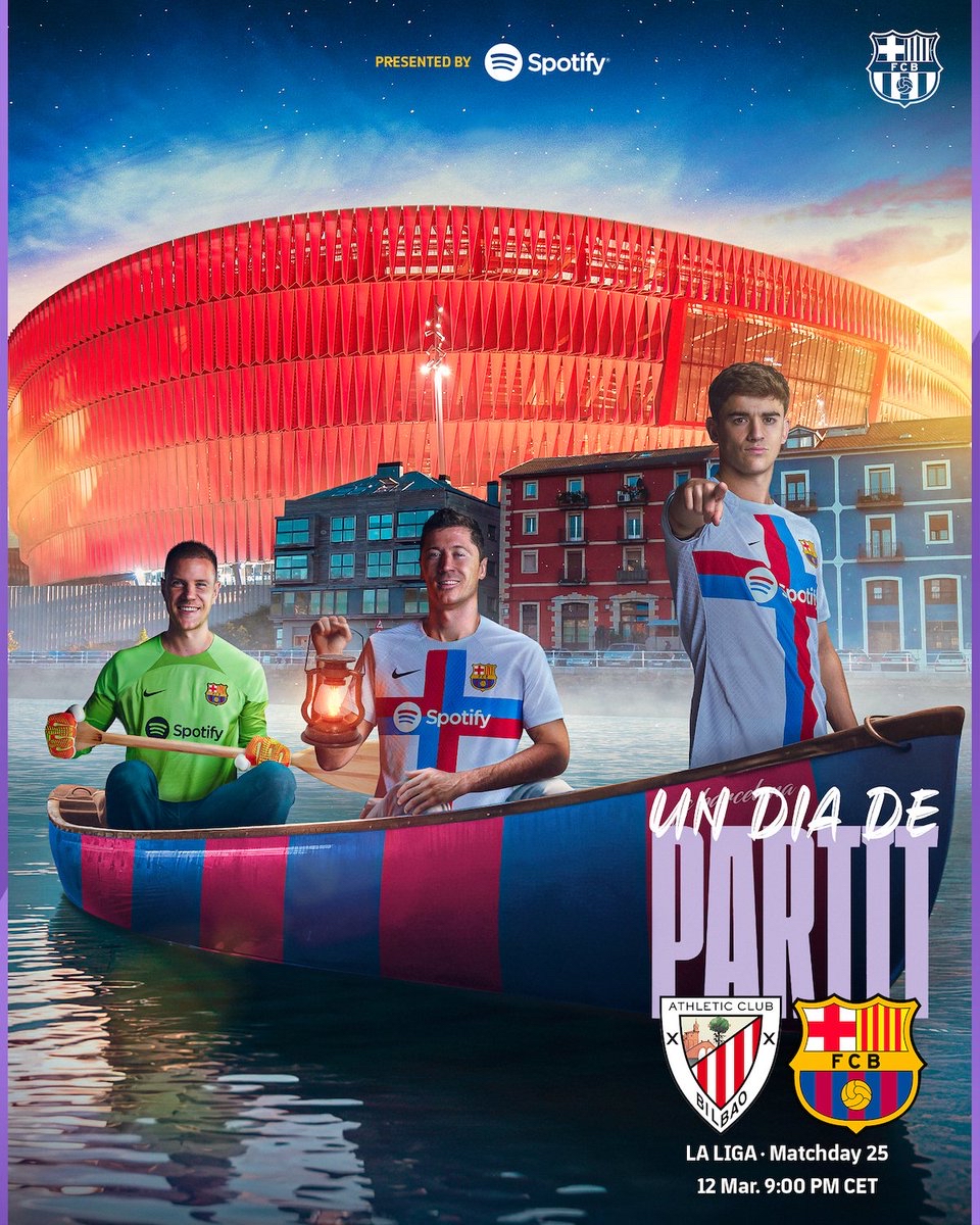 fcbarcelona_id's tweet photo. 🤩 MATCH DAY

🆚 Athletic Club
🏟️ Stadion San Mamés
🏆 @LaLigaID
⏰ 21:00 CET
🇮🇩 03:00 WIB; 04:00 WITA; 05:00 WIT
📲 #AthleticBarça 

👊 #ForçaBarça 🔵🔴 https://t.co/1uPlGFhjC2