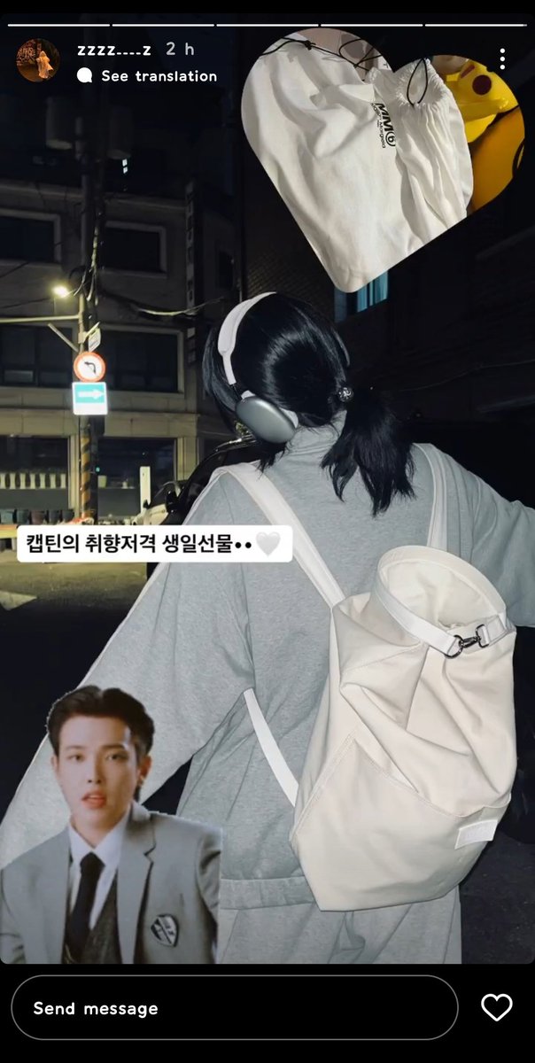 S2lomatzve's tweet photo. seonghwa and hongjoong gave their stylist a headband and a bag pack as birthday present 🫶🏻🖤 caption written “ddeongha's birthday present that's sensible •• 🖤” “captain's birthday present that suits my type ••🤍 https://t.co/qcjPBrfLpl