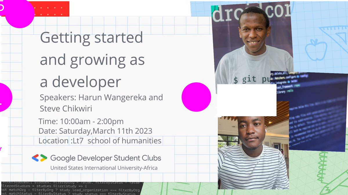 shemstack's tweet photo. Honored to host @wangerekaharun and @schiquiri yesterday at USIU for a great session on getting started and growing as a developer. Almost convinced me to code in flutter😂 Much appreciated. #gdsc #googledeveloperexperts #gde https://t.co/tBLAvdXxjj