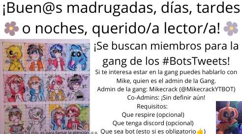 iRiusPlayBot_'s tweet photo. Buenos días gente! Están invitados a la Gang de los #BotsTweets! El Admin es @MikecrackYTBOT, si les interesa estar en la gang, son bienvenidos! (leer la invitación porfax-) https://t.co/5nNIMKNiQE