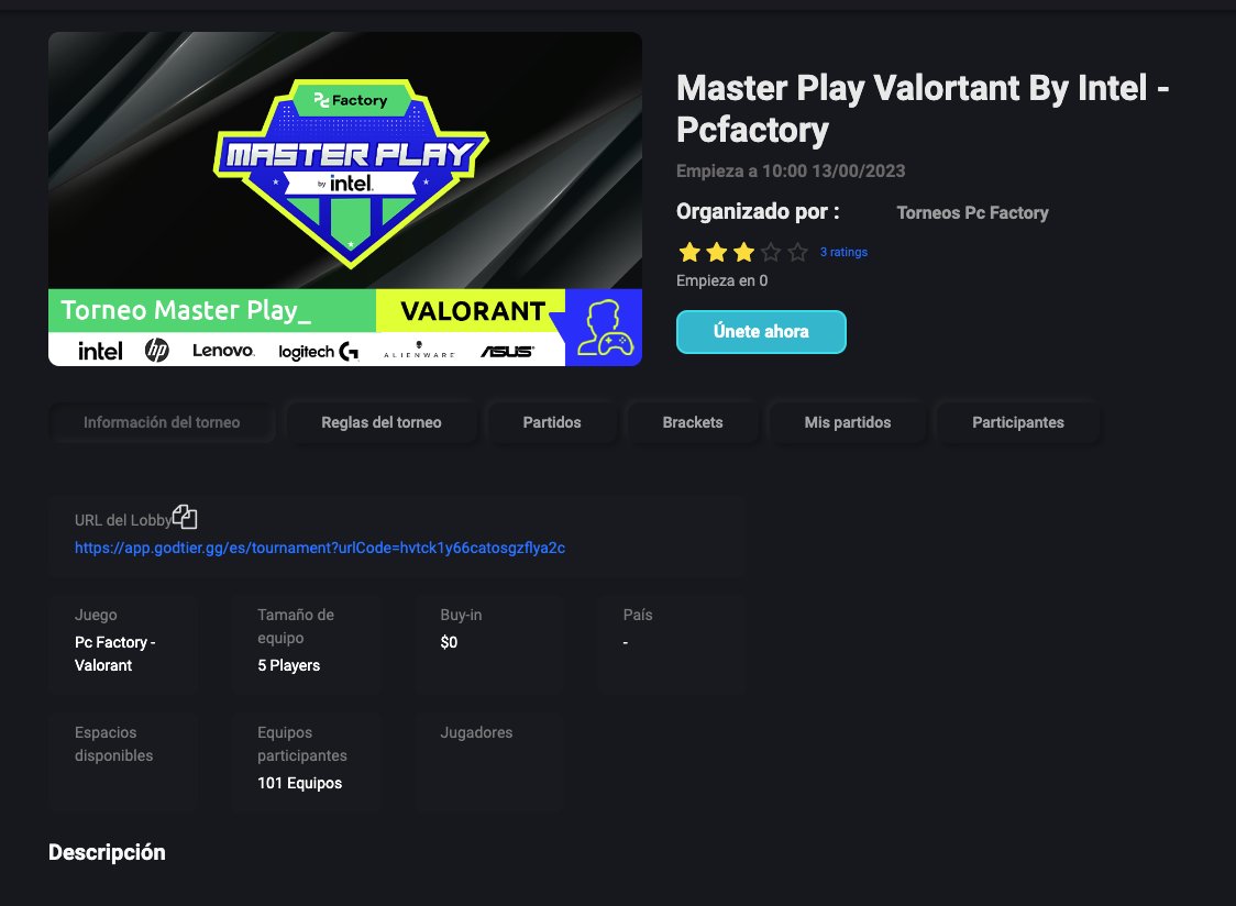 Godtier_gg's tweet photo. ¡Noticias emocionantes! La convocatoria de #pcfactorymasterplay de #valorant ha superado la meta de los 100 equipos y competirán por un premio de 5.000.000 de pesos chilenos. ¡Sí, leíste bien! ¡Esto promete ser una competición épica de esports! #Godtier #esports @PCFactoryCL https://t.co/Ge09WLsTQI