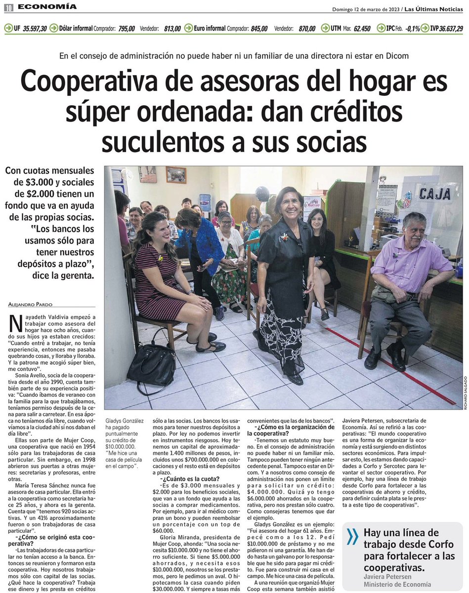 🗞️ Está semana visitamos Mujercoop,  una cooperativa que fue creada en 1954, por trabajadoras de casa particular

✅ En el encuentro, la Subsecretaria <a href="/javi_petersen/">Javiera Petersen</a> aseguró que desde el <a href="/meconomia/">Ministerio de Economía, Fomento y Turismo</a> estamos generando diversas políticas de promoción a las cooperativas

Nota <a href="/lun/">Las Últimas Noticias</a> 👇