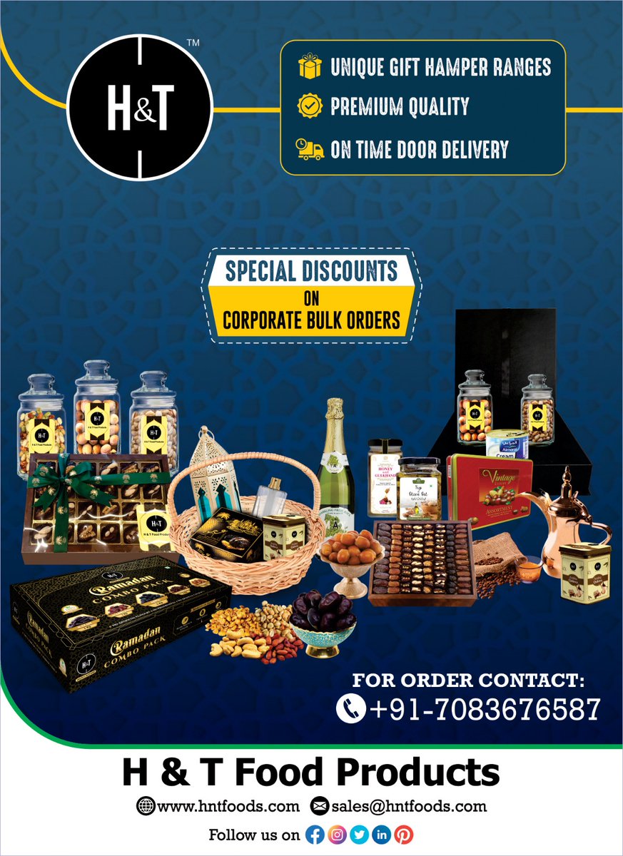 Make the Environment Spiritual for Ramadan Fasts with H & T Exotic Collections...!
#hntfoodproducts #foodgifts #festivefeast #gourmetgifts #holidayeats #celebrationfood #foodiegifts #holidaytreats #giftbasket #foodhamper #giftideas #festivefood #specialoccasionfood #festivalfoods