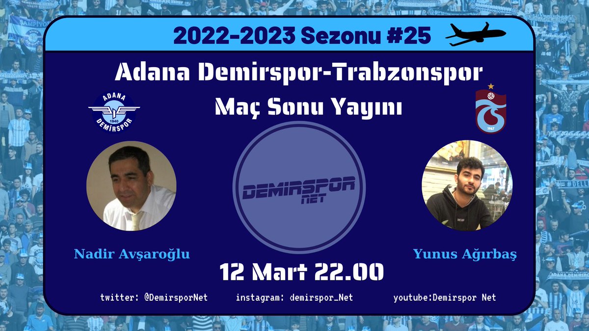 ➡️ Adana Demirspor-Trabzonspor Maç Sonu Değerlendirme Yayını
⏰ 12 Mart 22.00
🎥 youtube.com/live/U-rNA3ozt…

#AdanaDemirspor