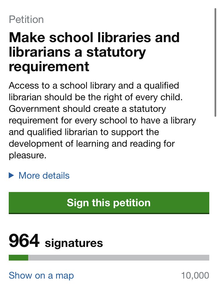 librarianAbi's tweet photo. I wonder if this can get to 1000 signatures by the end of today? #greatschoollibraries https://t.co/GoZ4IbyZck