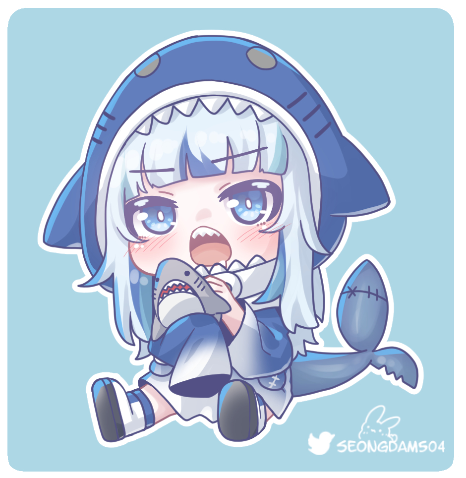 gawr gura 1girl tail blue eyes sharp teeth blue hair teeth shark tail  illustration images