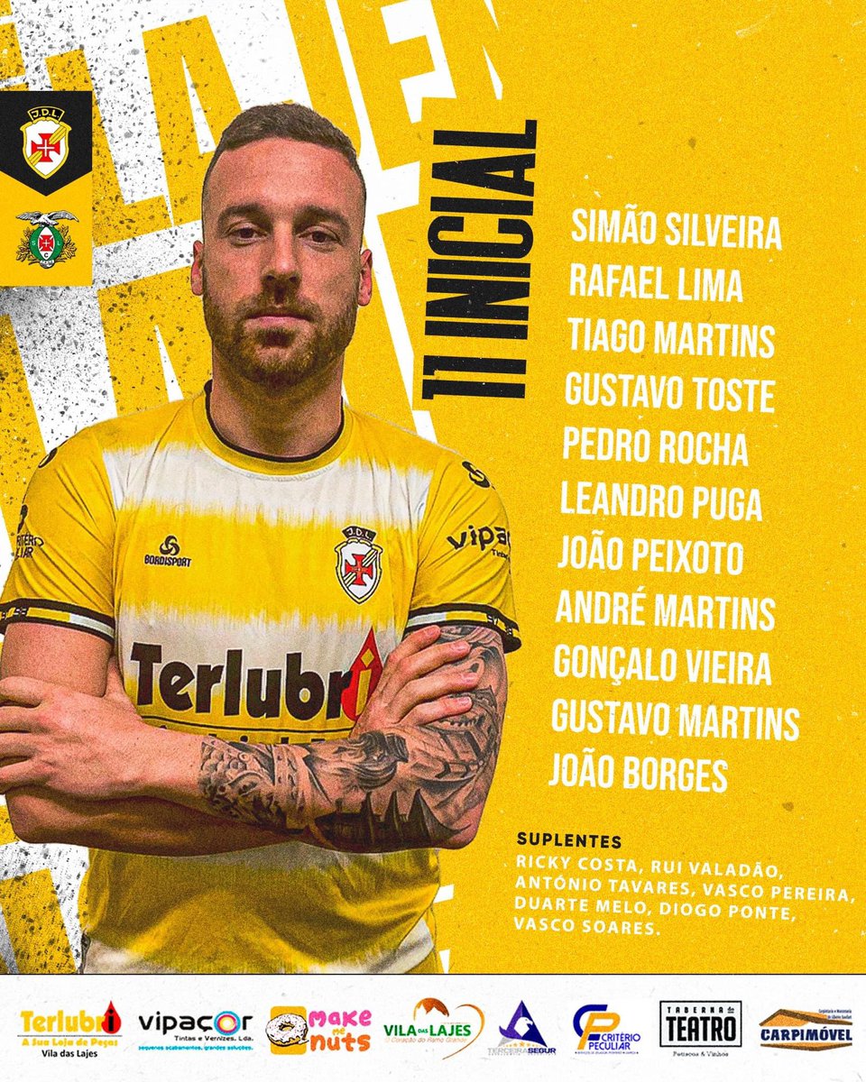 🏆 Liga Imobiliária 2% - 12ª jornada 🟡⚪️

⚽ 11 Inicial #SenioresJDL ⚽️

JD Lajense 🆚 SC Lusitânia
#BoraAmarelos #YellowSubmarine