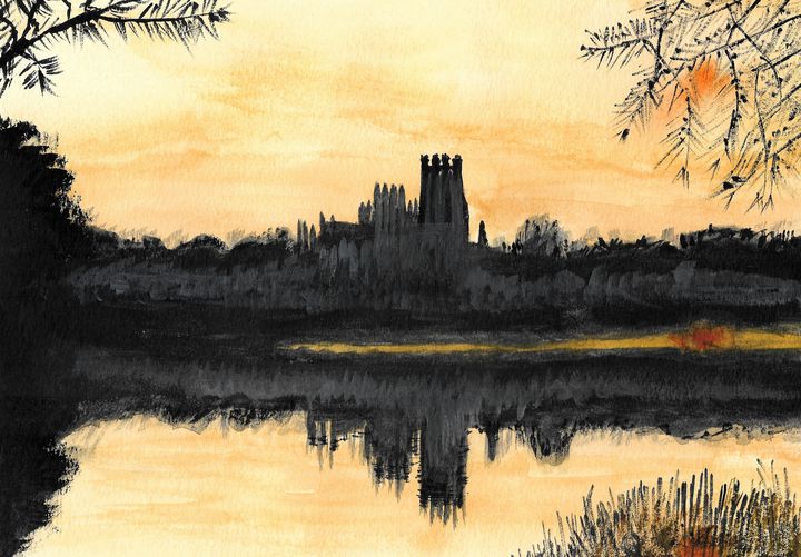Taibhseil's tweet photo. Art of the Day: "Ely Cathedral : Orange Skies". Buy at: https://t.co/Wp9N8539EH https://t.co/vuNVnan4Uo